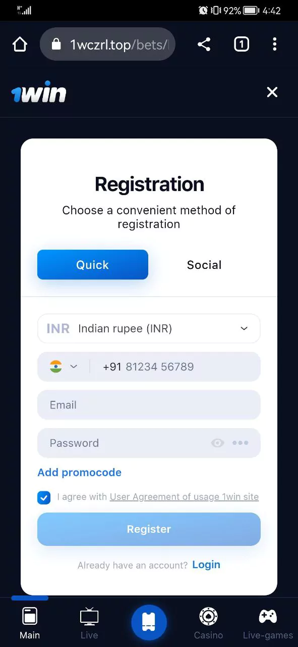 অফিসিয়াল WOWBet ওয়েবসাইটে আপনার iOS ডিভাইসের মাধ্যমে নিবন্ধন করুন।