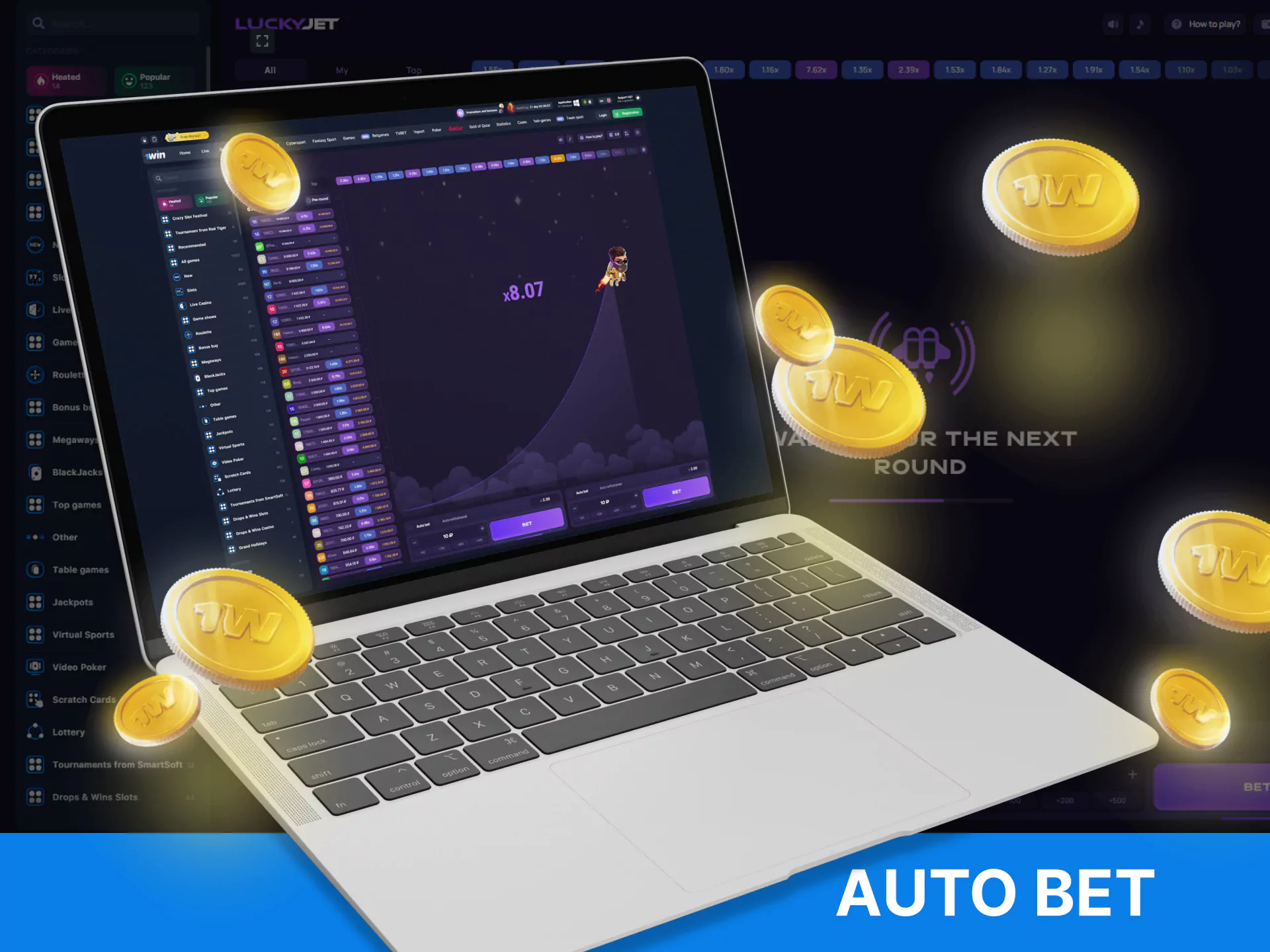 The player can turn on the automatic betting mode in the Lucky Jet bet game on WowBet.