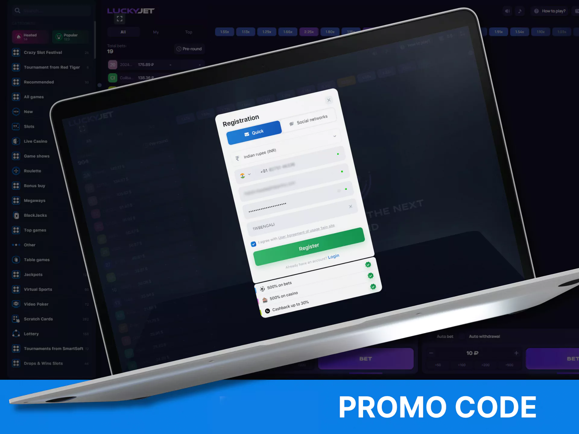 Use this promotional code for WOWBet to play at Lucky Jet for extra profit.
