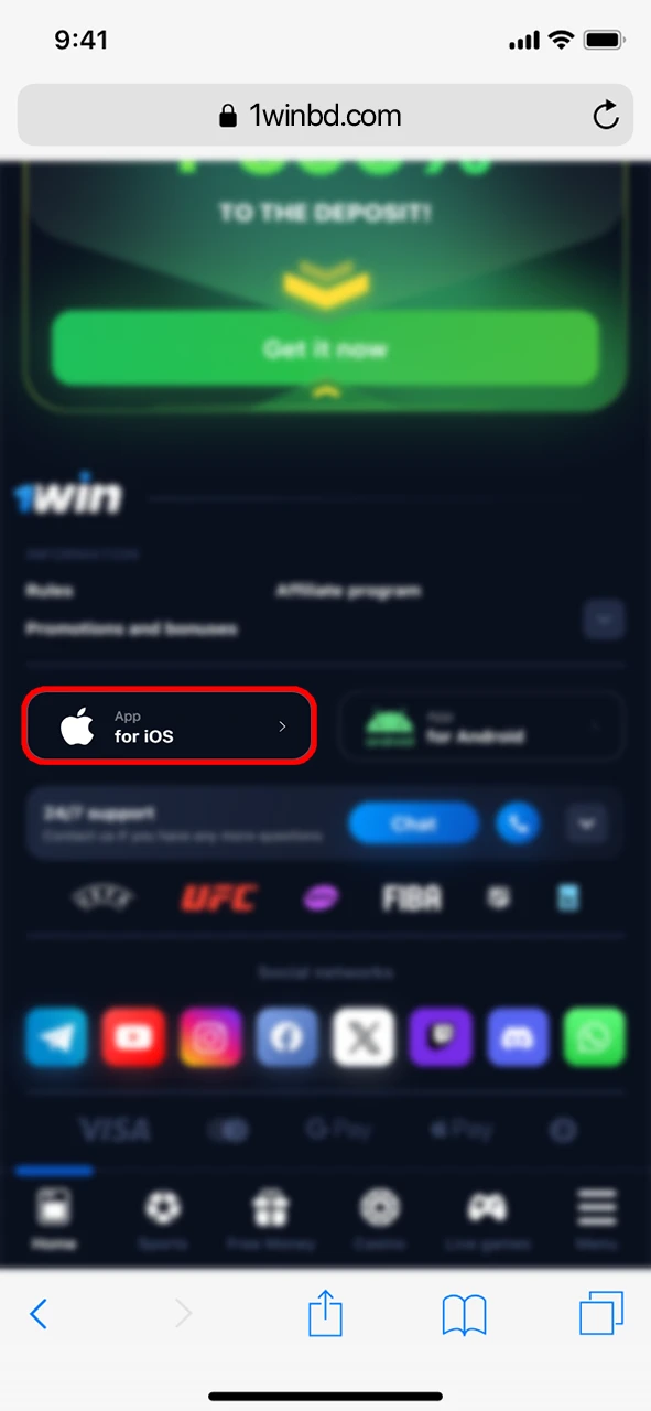 Find the iOS icon at the bottom of the WOWBet page.