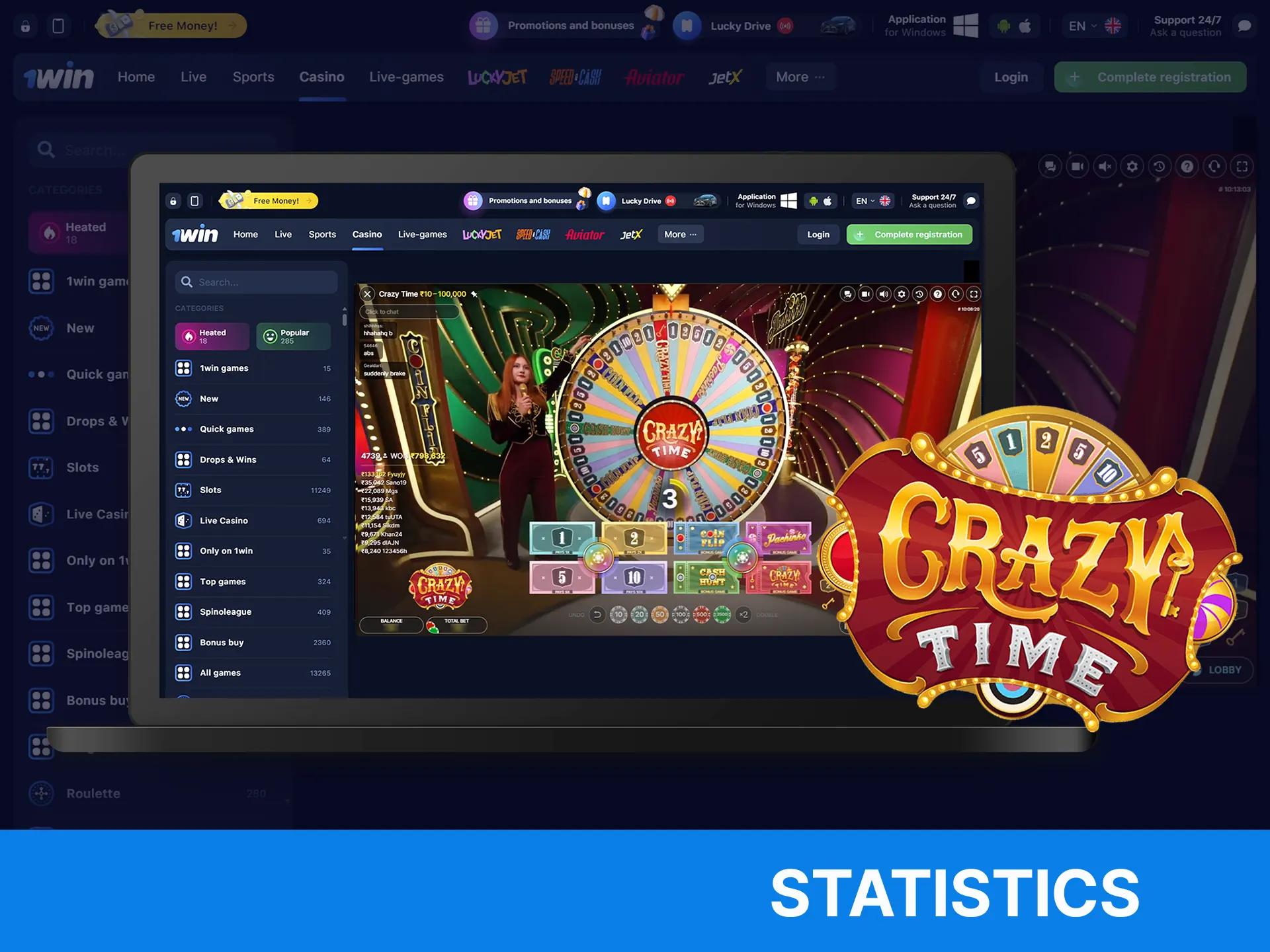 Statistics offer a way to analyze the Crazy Time game at WOWBet.