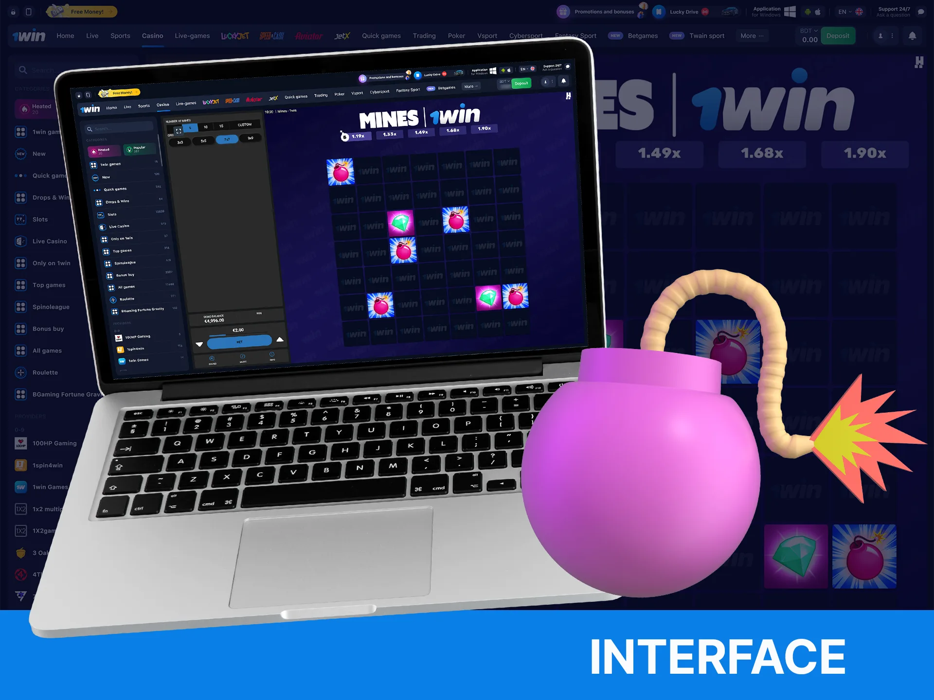How does interface of the Mines game look like on the WOWBet.