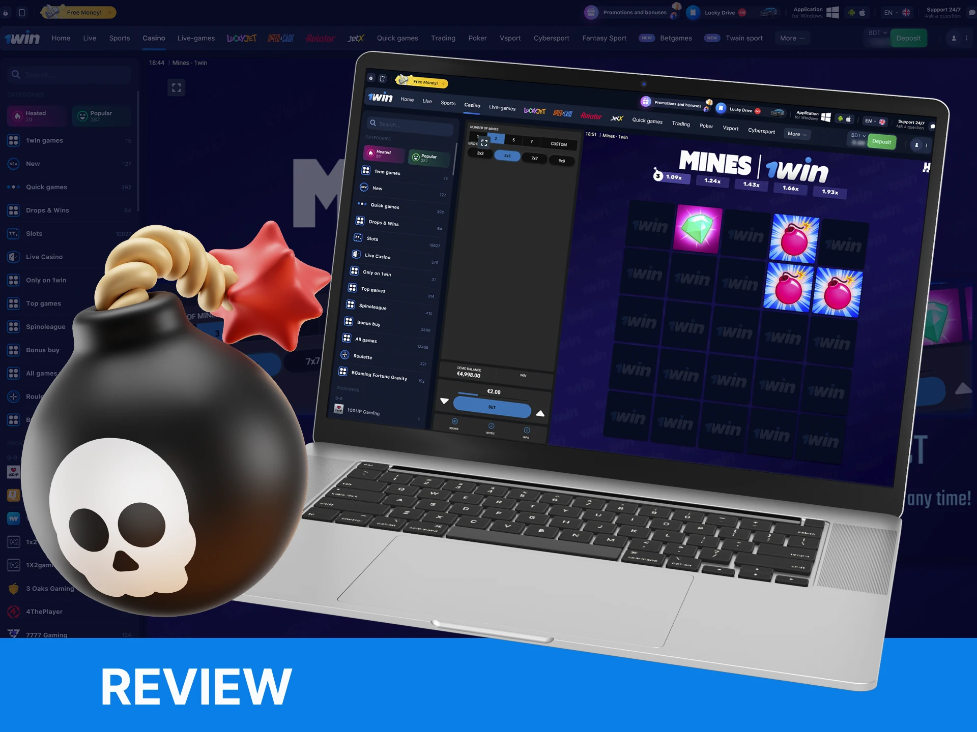 A review of the Mines game, which can be found on the WOWBet website.